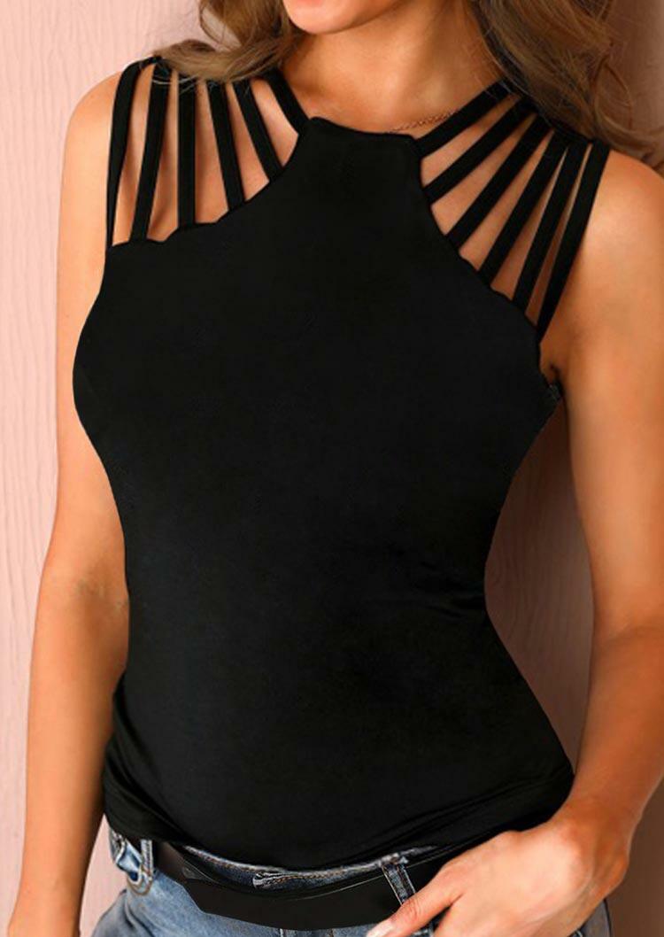 

Hollow Out O-Neck Casual Tank - Black, 492807