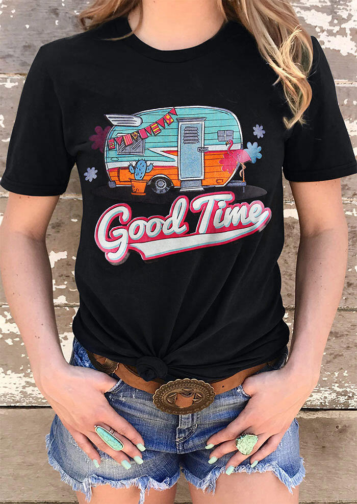 

Cactus Truck Good Time Camper T-Shirt Tee - Black, 492848