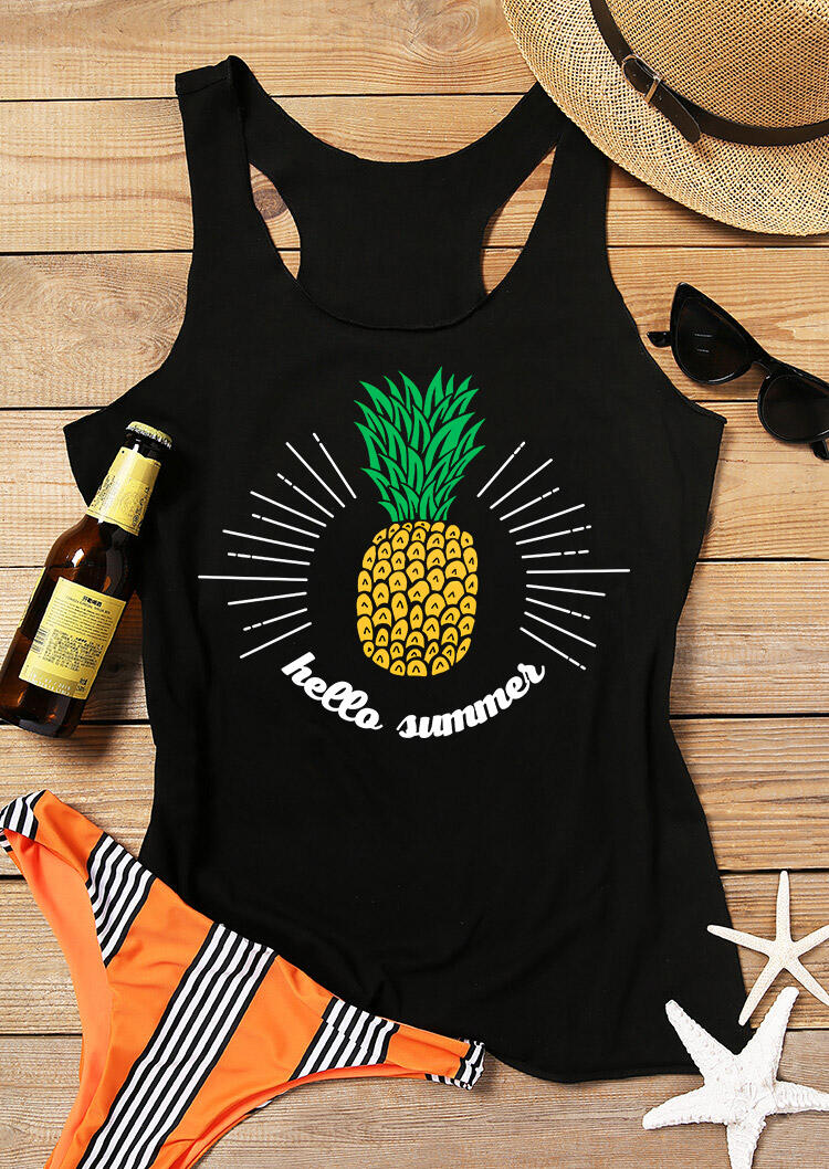 

Hello Summer Pineapple Casual Racerback Tank - Black, 492896