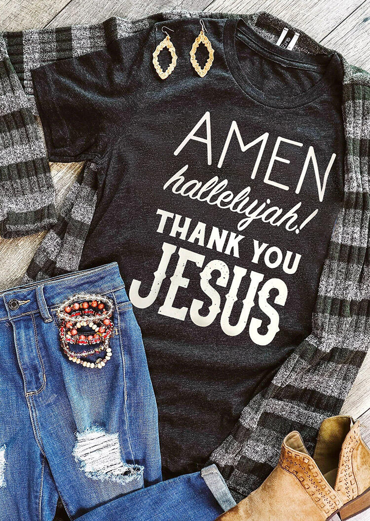 

Amen Hallelujah Thank You Jesus T-Shirt Tee - Dark Grey, 492905