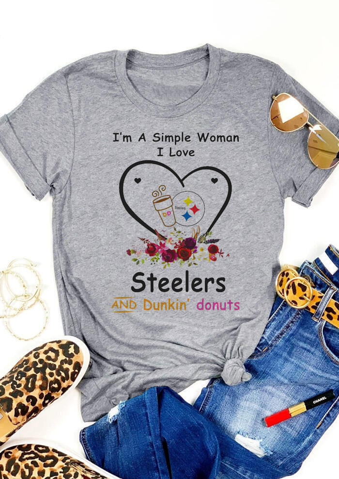 

I Love Pittsburgh Steelers And Dunkin' Donuts T-Shirt Tee - Gray, 492964