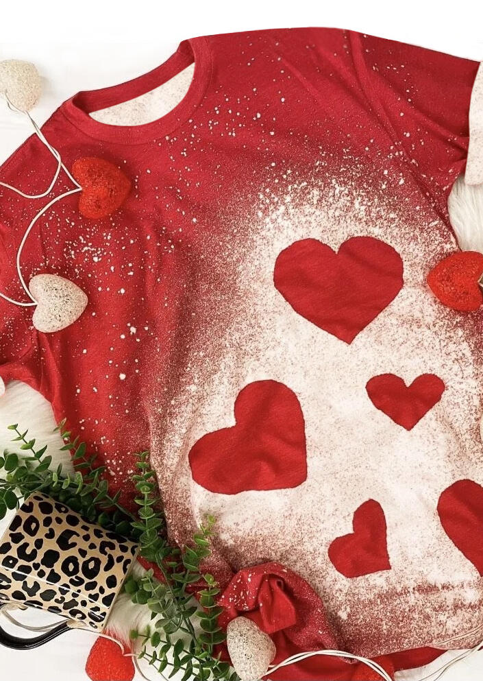 

Valentine Bleached Love Heart T-Shirt Tee - Red, 492809