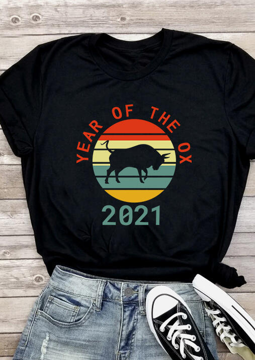 

Year Of The Ox 2021 O-Neck T-Shirt Tee - Black, 493081
