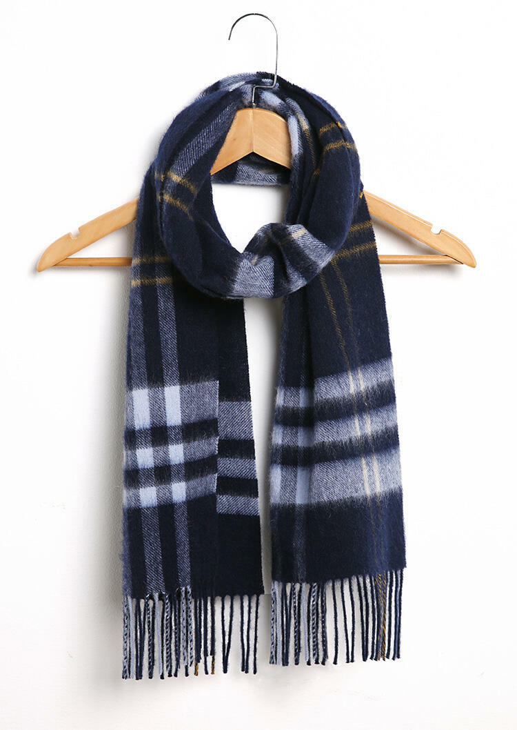 

Feelily Unisex Plaid Tartan Tassel Pashmina Scarf, Navy blue, B101057