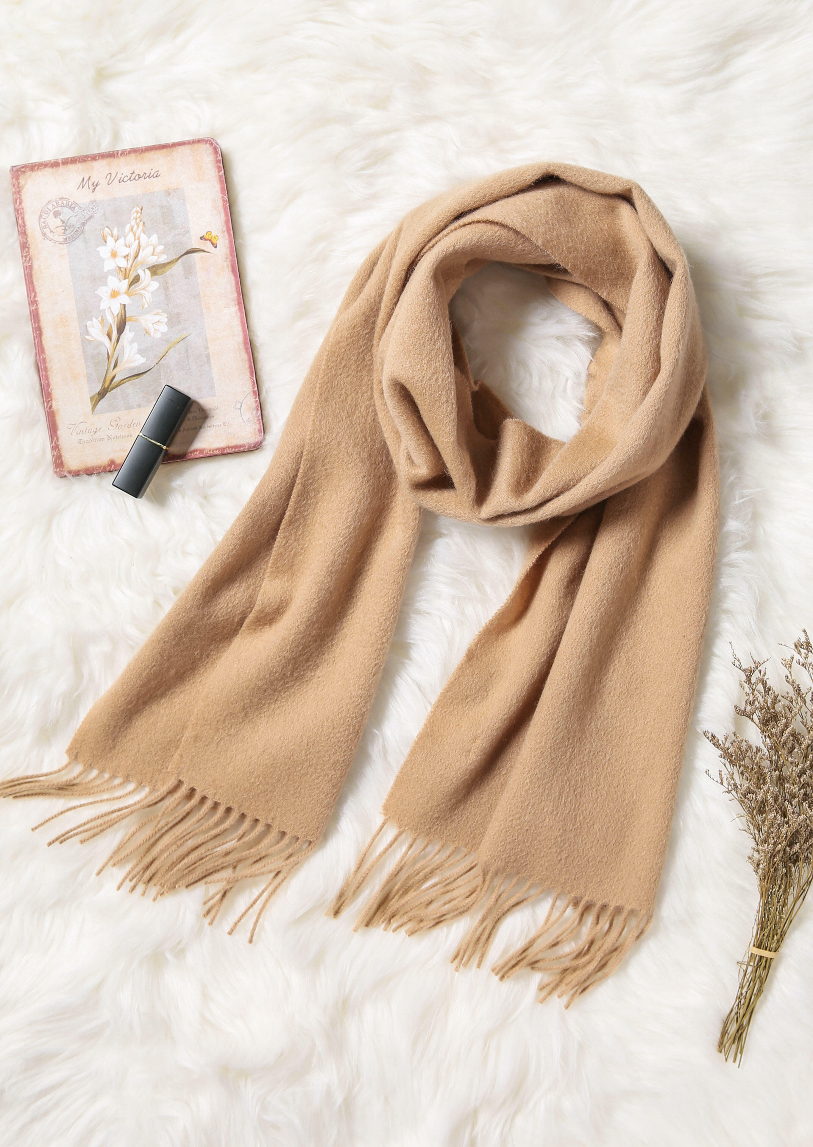 

Feelily Classic Camel Tassel Cashmere Scarf For Women, B102568