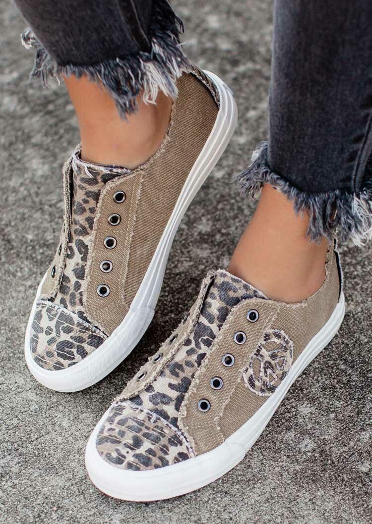

Leopard Peace Sign Slip On Flat Canvas Sneakers, 493146