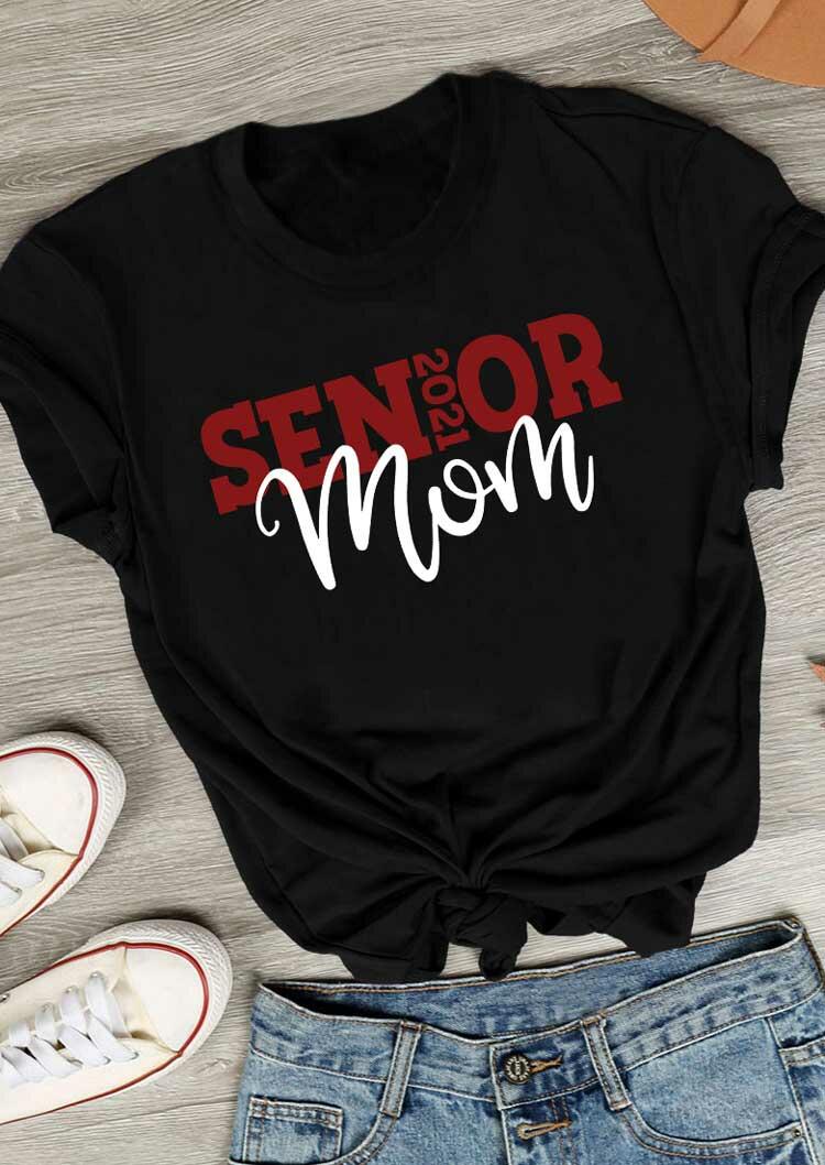 

Senior Mom 2021 O-Neck T-Shirt Tee - Black, 493171