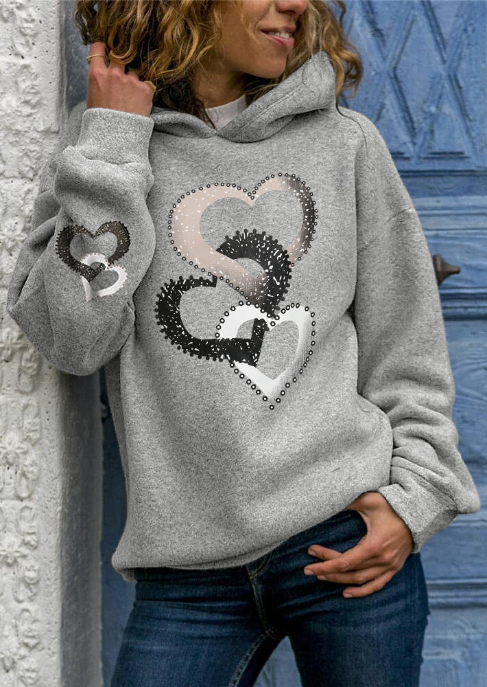 

Heart Drop Shoulder Pullover Hoodie - Gray, 492836