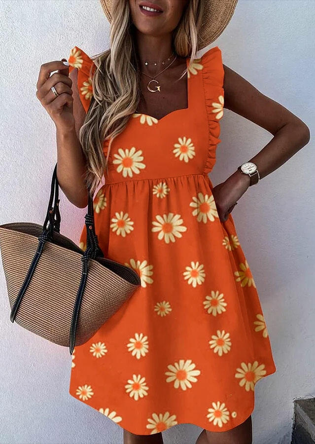 

Daisy Ruffled Zipper Mini Dress - Orange, 493187