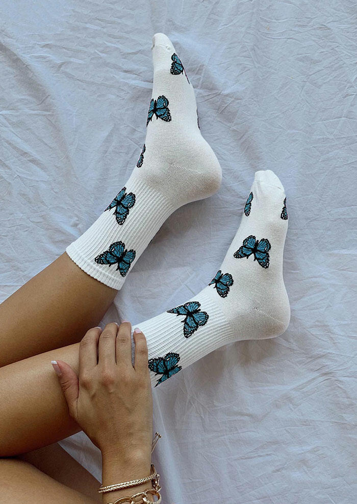 Butterfly Soft Warm Breathable Socks, White, 493193