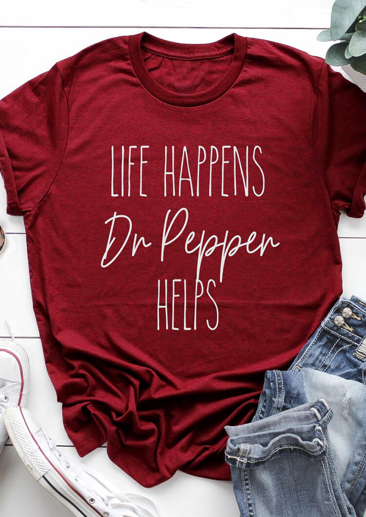 

Life Happens Dr Pepper Helps T-Shirt Tee - Burgundy, 493323