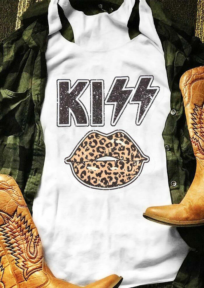 

Kiss Leopard Lips Racerback Tank - White, 492814