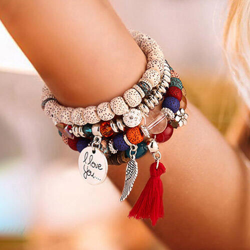 

Bohemian Tassel Beading I Love You Multi-Layered Bracelet, Multicolor, 493009