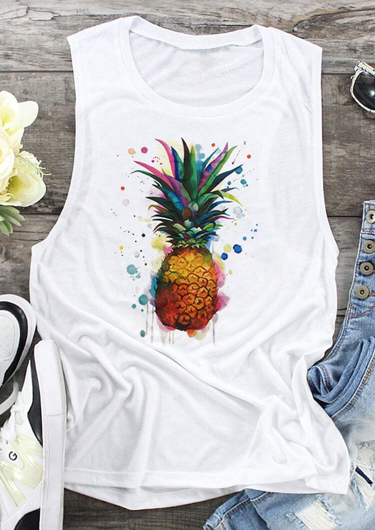 

Colorful Pineapple O-Neck Casual Tank - White, 492886