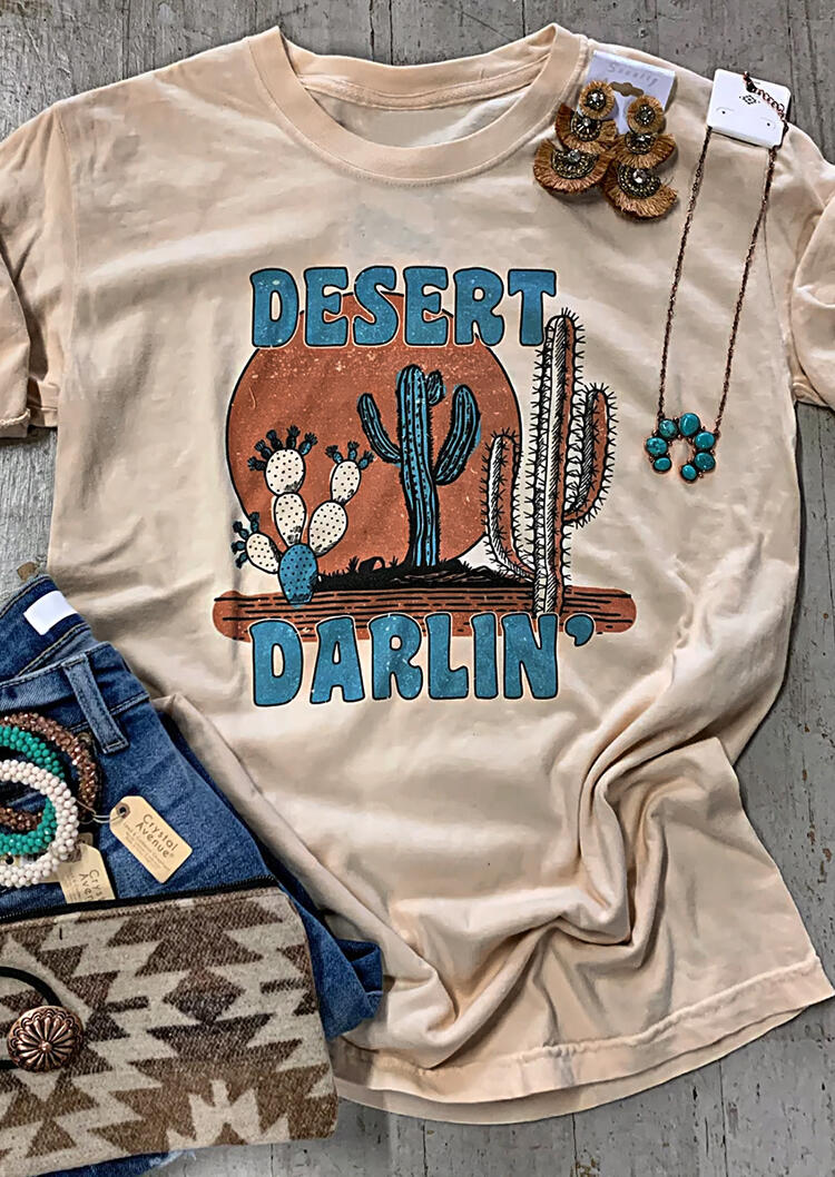 

Desert Darlin Cactus O-Neck T-Shirt Tee - Apricot, 493573