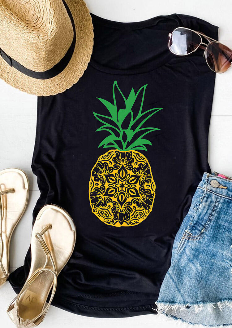 

Mandala Pineapple O-Neck Casual Tank - Black, 493586