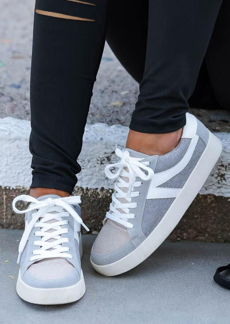 

Lace Up Round Toe Flat Canvas Sneakers - Gray, 493597