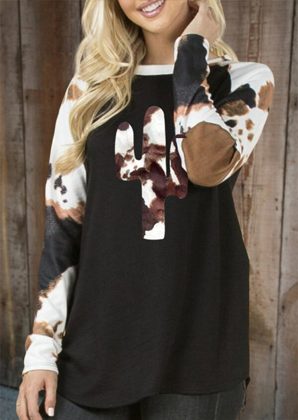 

Cactus Cow Elbow Patch Raglan Sleeve Blouse - Black, 493575