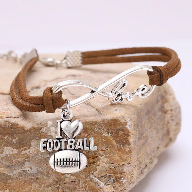 

I Love Football Hollow Out Alloy Pendant Bracelet, Brown, 493580