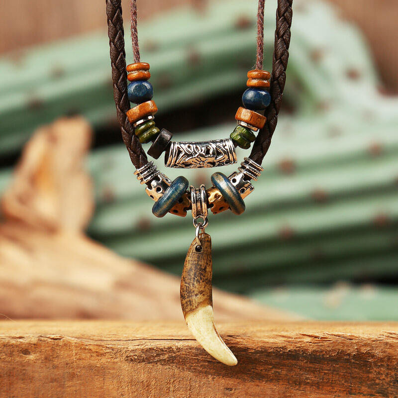 

Crescent Moon Ethnic Style Beading Dual-Layered Necklace, Dark coffee, 493625