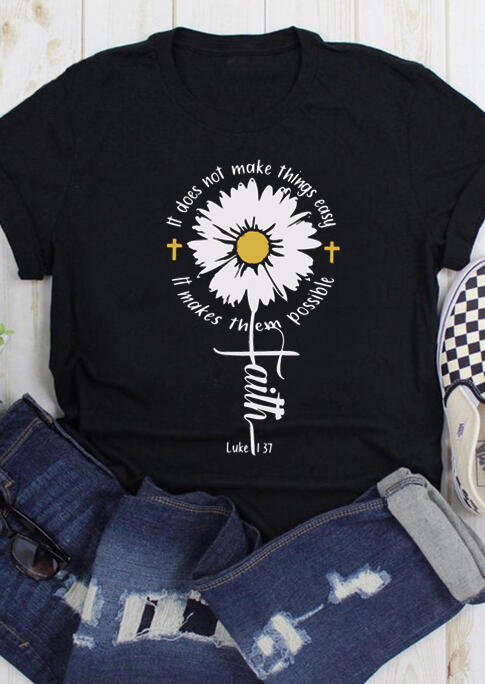 

It Makes Things Possible Daisy Faith T-Shirt Tee - Black, 493723