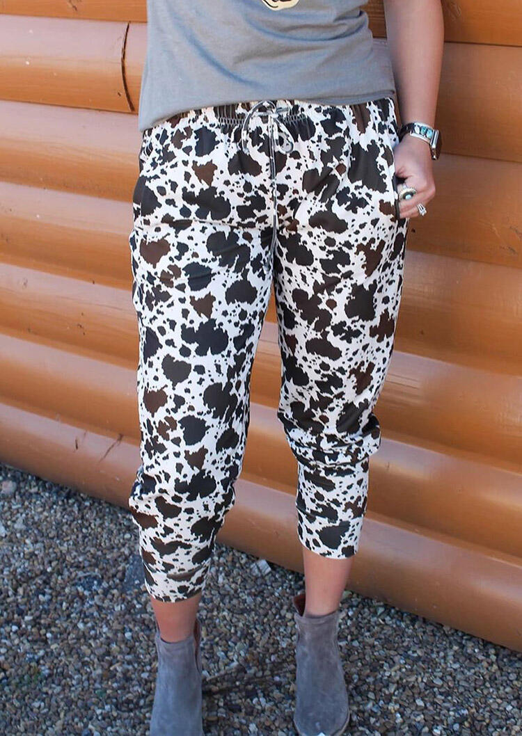 

Cow Drawstring Pocket High Waist Pants, Multicolor, 493734
