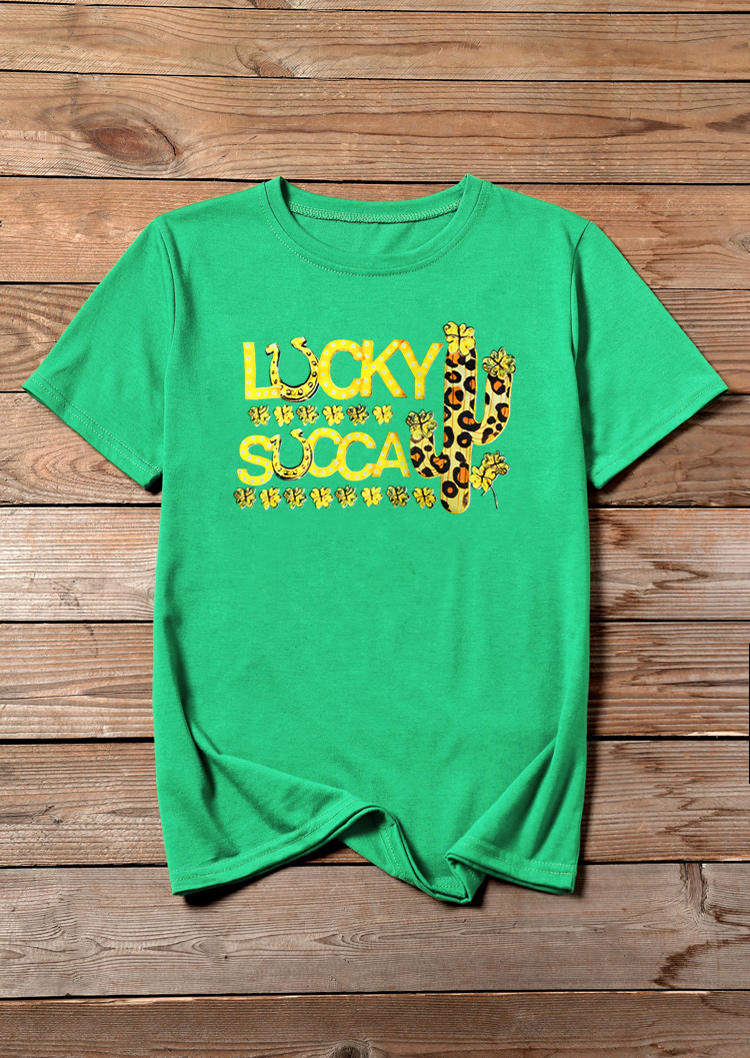 Lucky Succa Leopard Cactus T-Shirt Tee - Green