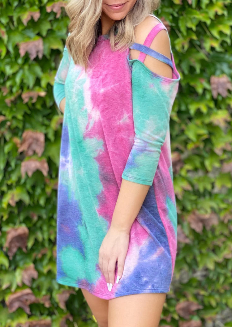 Tie Dye Criss-Cross Cold Shoulder Mini Dress