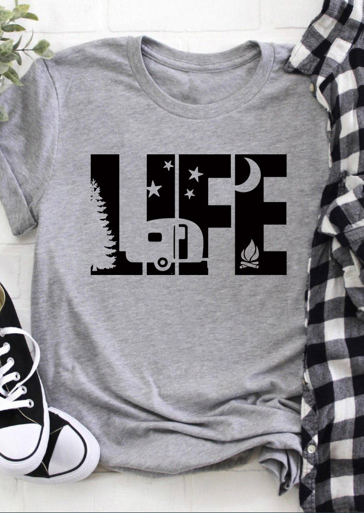 

Camping Life Star Moon T-Shirt Tee - Gray, 493795