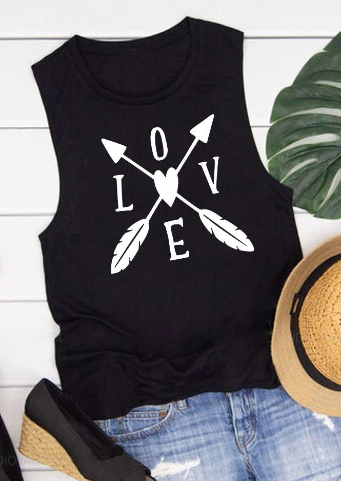 

Love Heart Feather Arrow Tank - Black, 493797