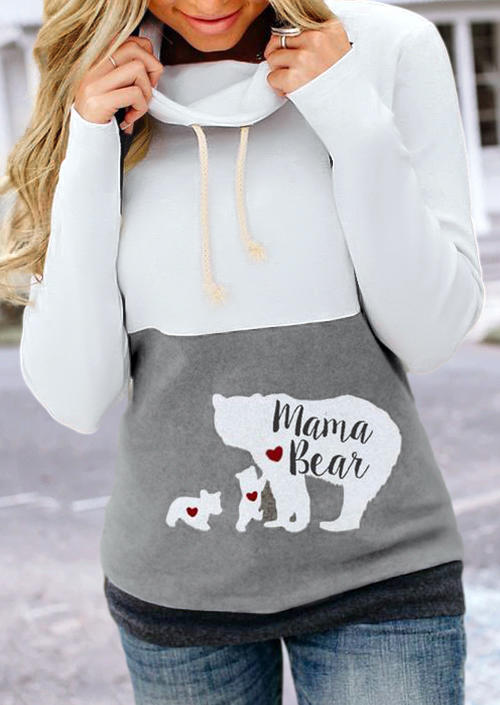 

Mama Bear Color Block Drawstring Cowl Neck Sweatshirt - White, 493352