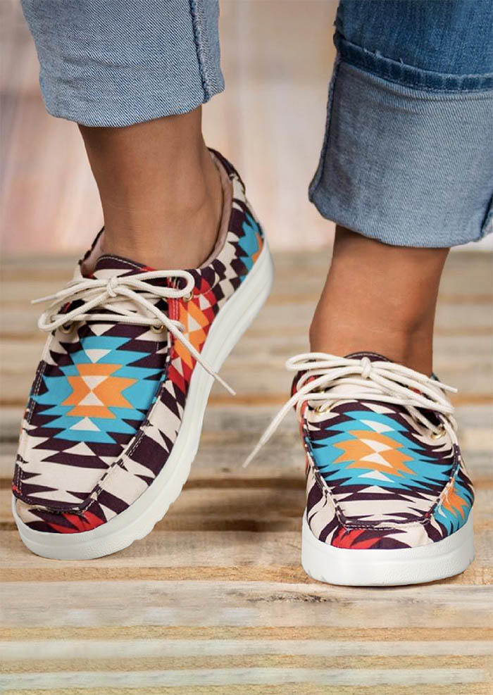 

Western Aztec Geometric Slip On Flat Sneakers, Multicolor, 493755