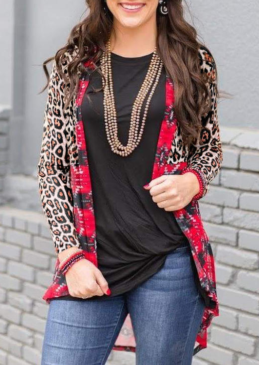 

Aztec Geometric Leopard Splicing Open Front Cardigan, Multicolor, 493891