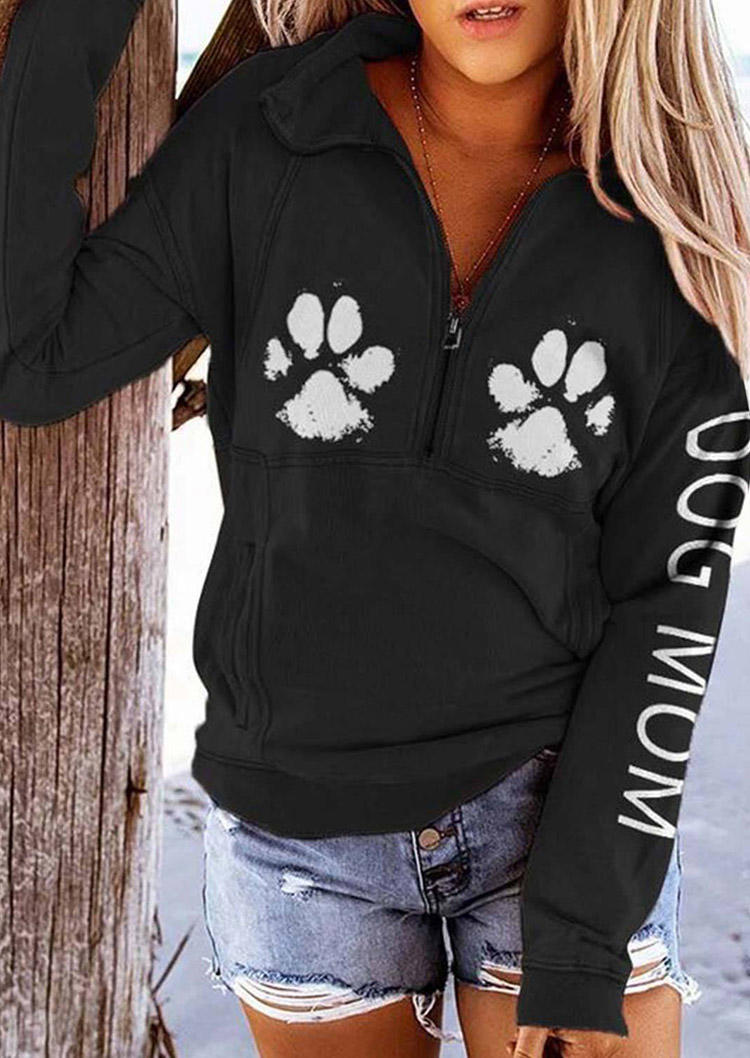 

Dog Mom Paw Pocket Zipper Collar Sweatshirt - Black, 494026