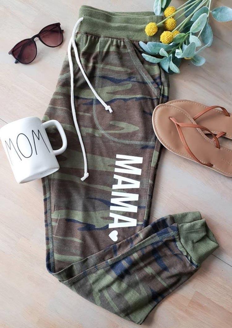 

Camouflage Mama Heart Drawstring Pocket Casual Pants, 494031