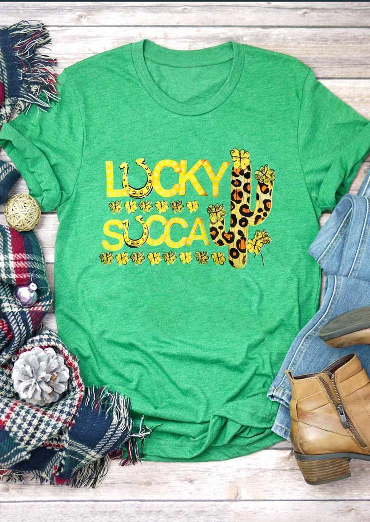Lucky Succa Leopard Cactus T-Shirt Tee - Green