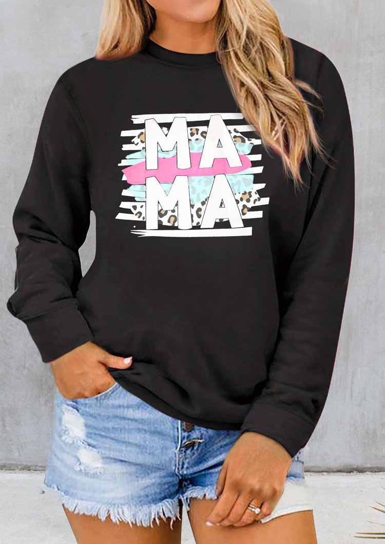 

Mama Leopard Long Sleeve Pullover Sweatshirt - Black, 494053