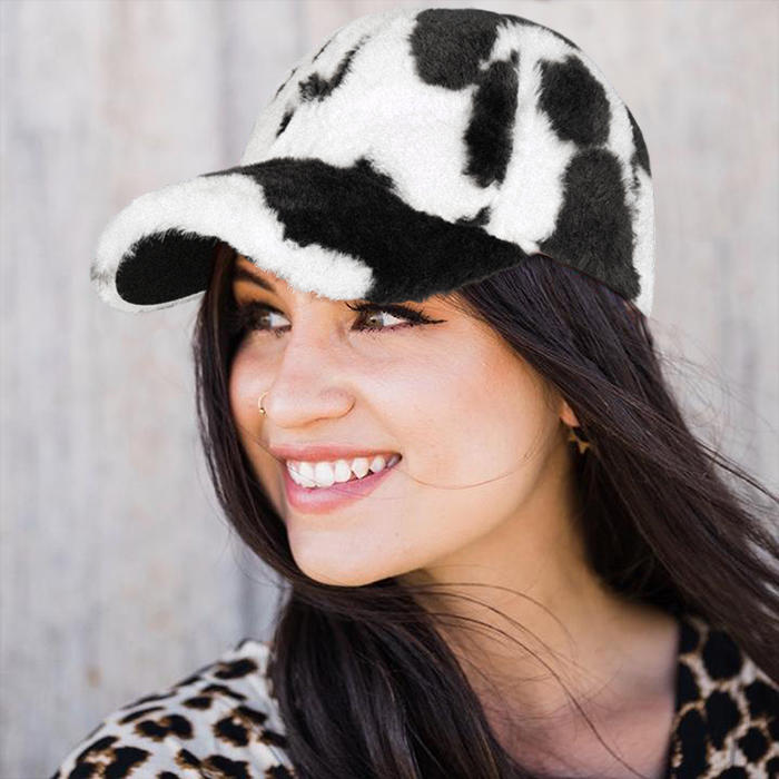 

Cow Faux Fur Soft Warm Plush Baseball Cap, Brown, 494171