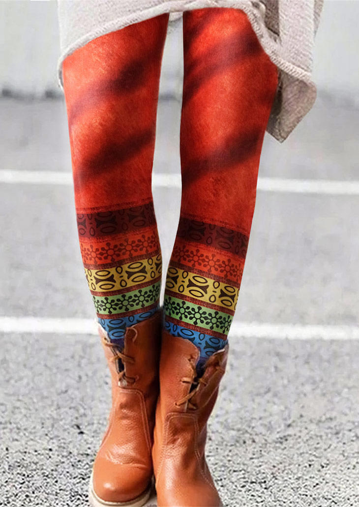 

Vintage Ethnic Style Elastic Waist Leggings - Orange, 494290