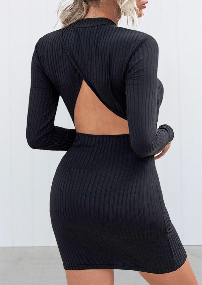 

Hollow Out Long Sleeve Bodycon Dress - Black, 494346