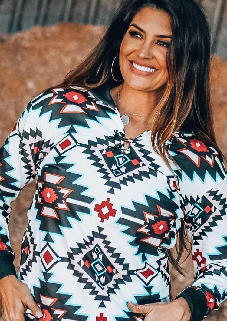 

Aztec Geometric Western Button Long Sleeve Blouse, Multicolor, 494401