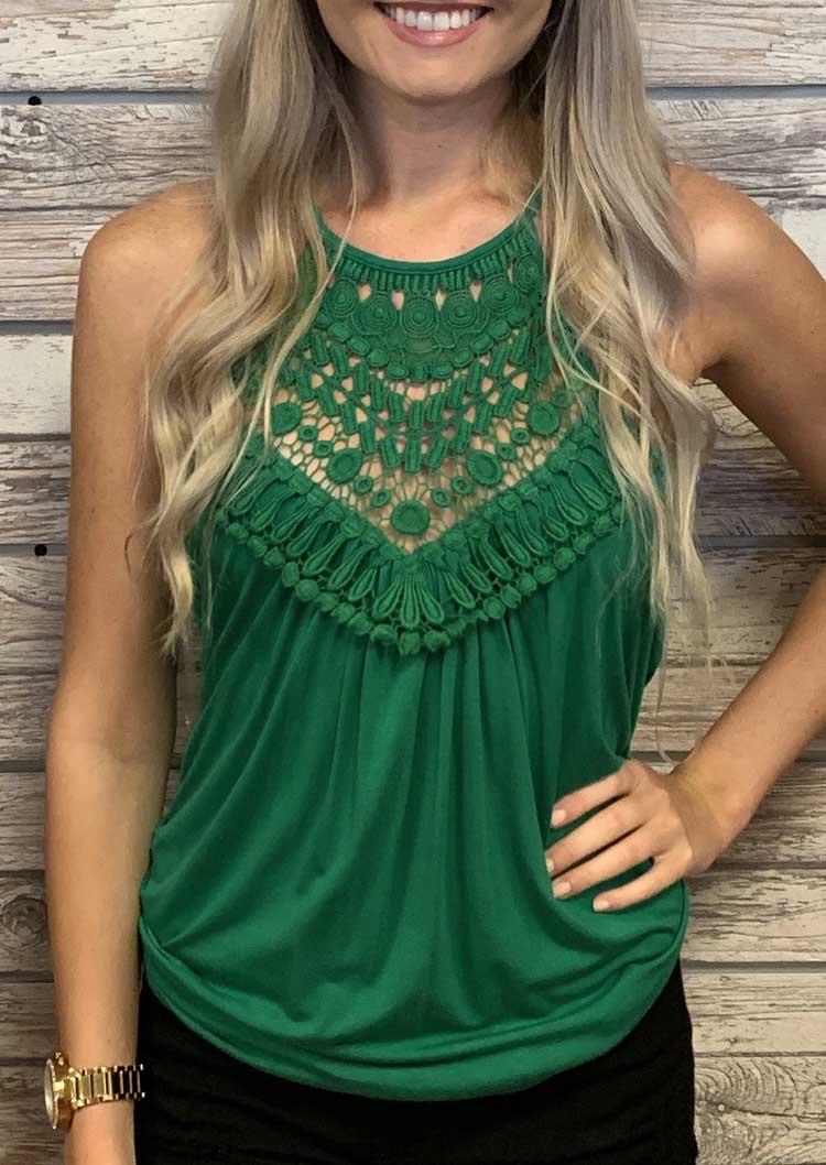 

Hollow Out Lace Splicing Casual Tank - Green, 494432