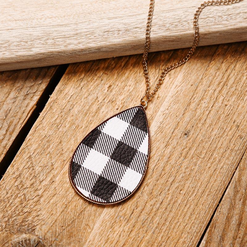 Plaid Water Drop Long Sweater Chain Necklace