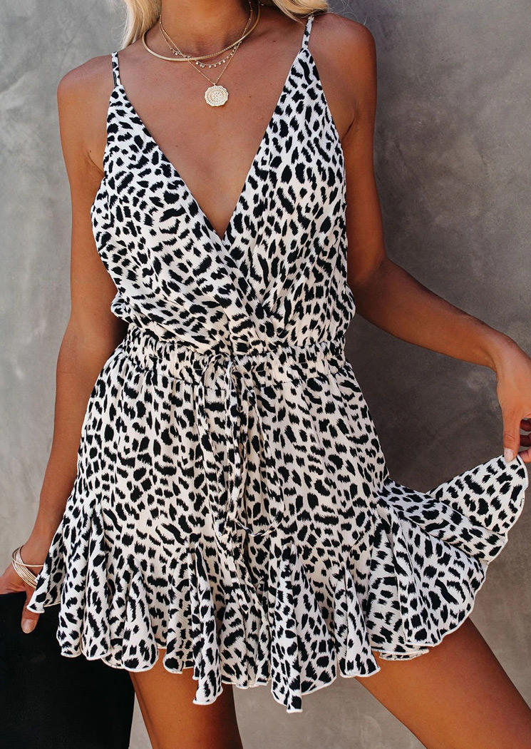 

Leopard Ruffled Spaghetti Strap Mini Dress, 494294