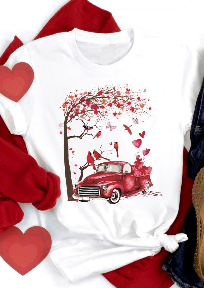 

Cardinal Bird Love Heart Butterfly Jeep T-Shirt Tee - White, 490634