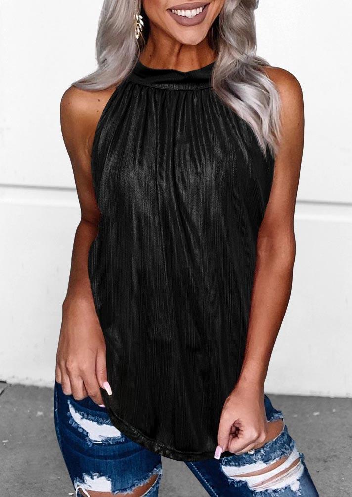 

Ruffled Zipper Casual Tank - Black, 494453