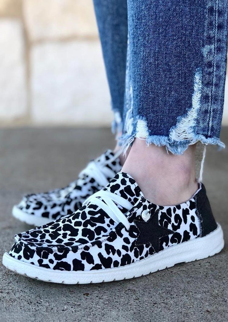 

Western Cow Star Slip On Flat Canvas Sneakers - Black, 494657