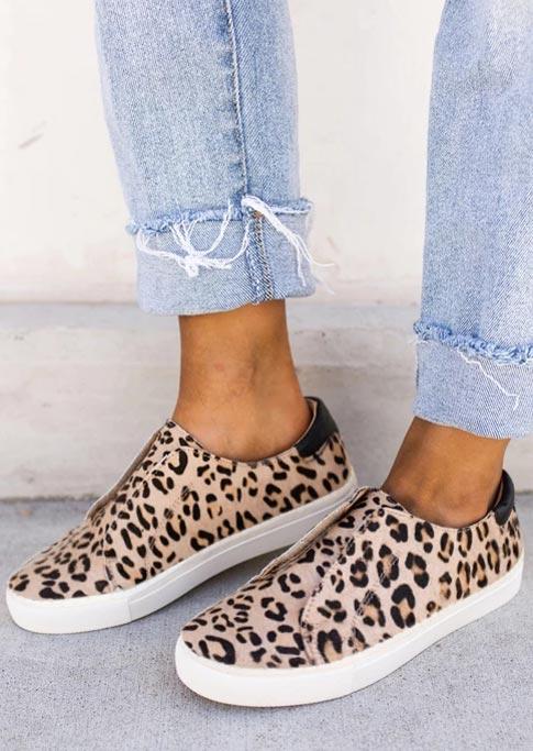 

Leopard Slip On Round Toe Flat Velcro Sneakers, Multicolor, 493041