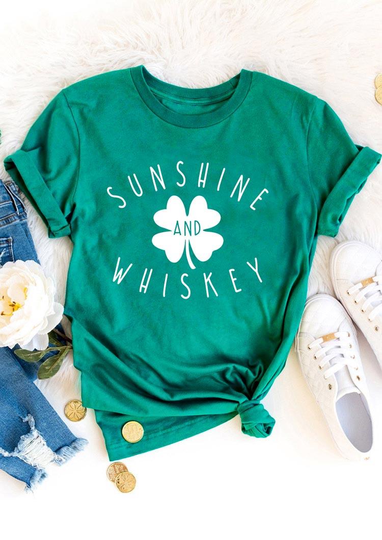 

Lucky Shamrock Sunshine And Whiskey T-Shirt Tee - Green, 494746