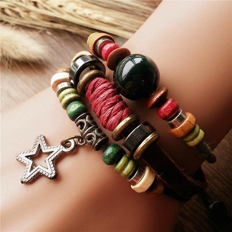 

Vintage Hollow Out Star Beading Multi-Layered Bracelet, Multicolor, 494780